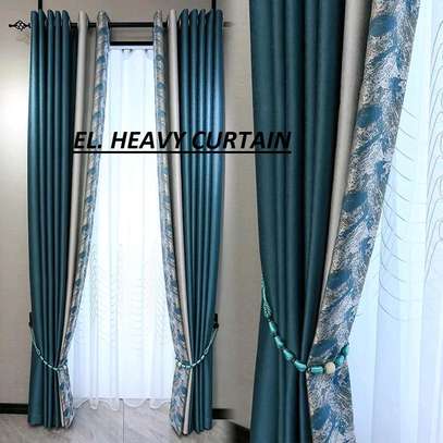 :PLAIN BLUE AND PRINTED CURTAINS image 6