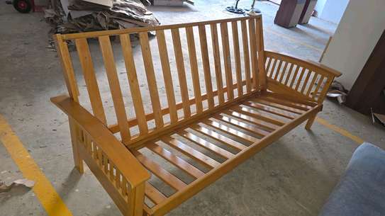 Futon /Bedsofa with Gray Fabric, Easy to Clean image 2