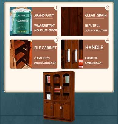 3 Door Glass Display Mahogany Office Storage Cabinet image 8