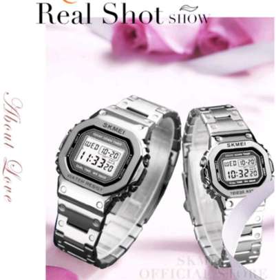 Skmei 1456/1433 led digital couple stainless steel watch image 1