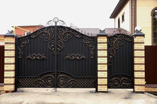 Metal Double Swing Gate Black Gold Geometric Design image 10