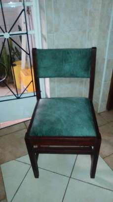 2 chairs made of solid mvuli and green velvet re-upholstered image 3