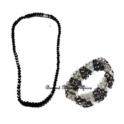 Womens Black Crystal Necklace and Bracelet image 1