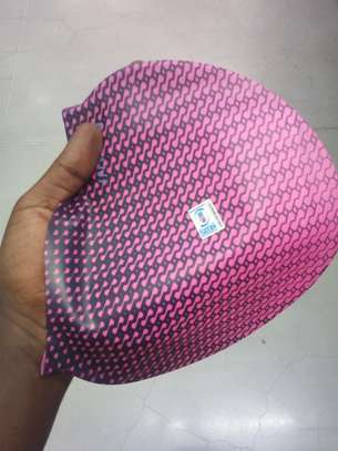 Pink stripes blue swimming cap Silicone Elastic image 4