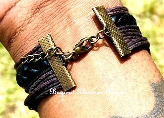 Purple Leather bracelet with a cardholder image 2