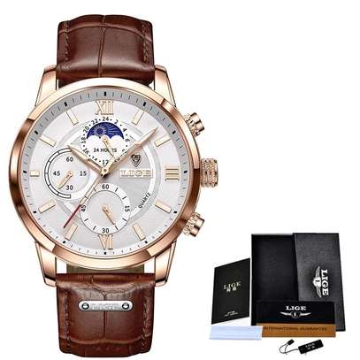 LIGE 8932 Moon Phase Sports Men Leather Watch image 2