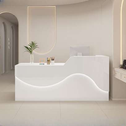 Modern White Reception Desk with LED Lighting image 4