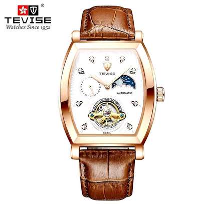 Tevise Mechanical Men Watch Leather luxury Gold Wrist Watch image 1