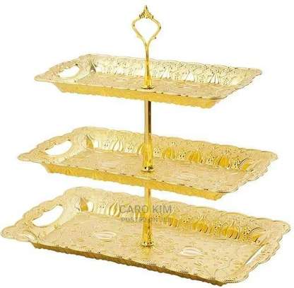Plastic 3layer Cake Stand Gold Trays image 1