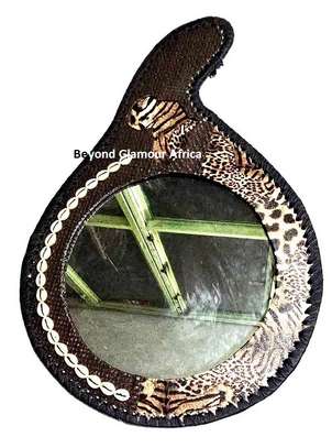 African Print leather calabash mirror image 1