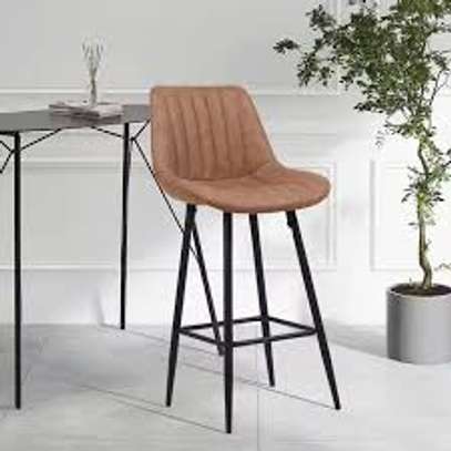Brown Leather Non-Adjustable Counter Bar Stool image 4