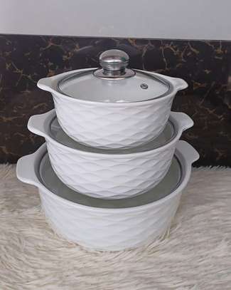 3pcs set Ceramic Casserole serving dishes  with glass cover image 1