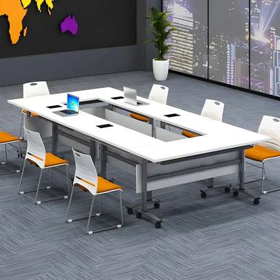 Office Table: White Foldable Training Table image 1