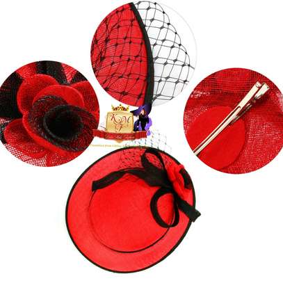 Red/Black Flower Mesh Hat Fascinator image 3