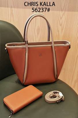 Chris Kalla Leather Handbag Set Deep Red with Wallet image 1