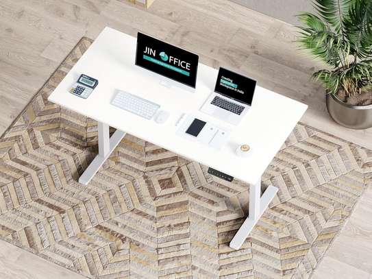 Office Desk: 140cm White Adjustable Stand Home Office Table image 1