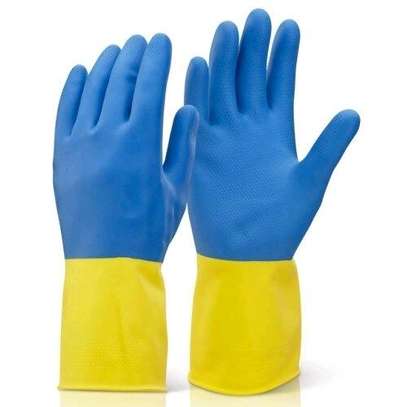Bi-color rubber latex gloves image 1