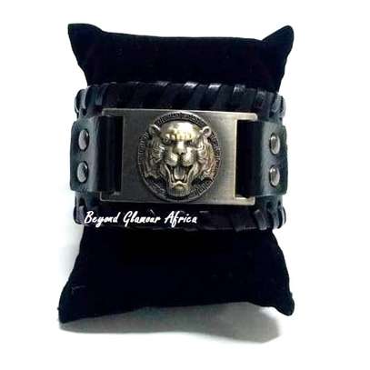 Black Leather Animal Bracelet image 1