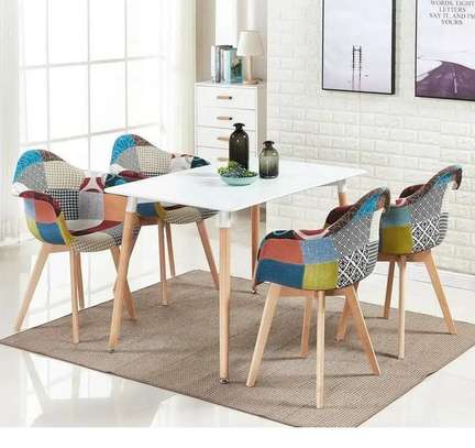 Modern Patchwork Wooden Fabric Dining Garden Chair image 11