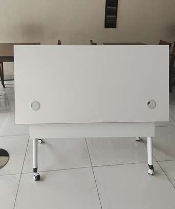 Office Desk; Easy Convenient White Mobile Training Desk image 2