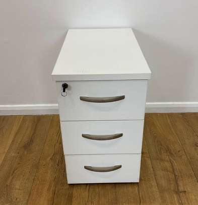 Solid Wood Mobile Desk Cabinet with 3 Drawers and Lock image 1
