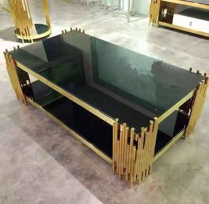 Black Metal With Top Golden Glass Table Coffee image 13