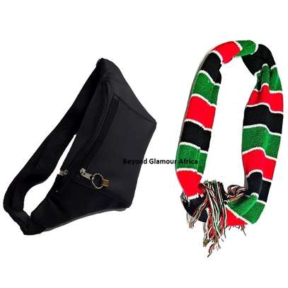 Black Leather waist bag and scarf image 1