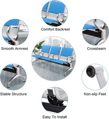 Waiting benches: 3-seater blue waiting benches with cushions image 3