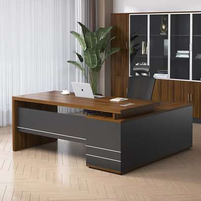 Solid Wood Executive L-Shaped Office Desk with Drawer image 4