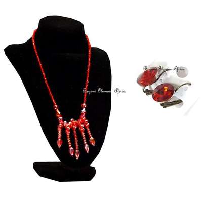 Womens Red crystal jewelry necklace and earrings set image 3