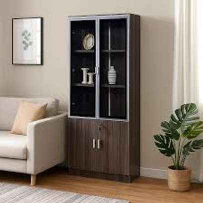 2-Door Wooden-Glass Display Lockable Storage Cabinet image 7