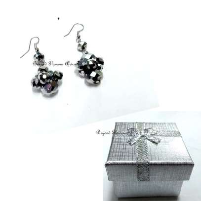 Womens Grey Crystal Earrings with box image 1
