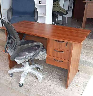 Sturdy Dark Brown Office Desk with Locking Drawers image 6