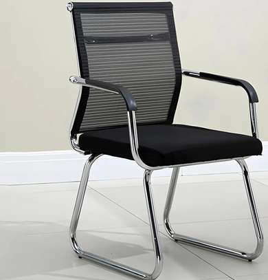 Office Chair: Black Mesh Office Visitor Fabric Seat image 1