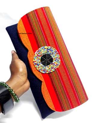 Womens Blue maasai clutch bag with necklace image 2