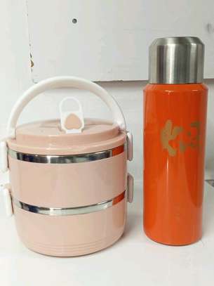 *2 Layer Portable Food-Warmer and 600ml vacuum bottle image 1