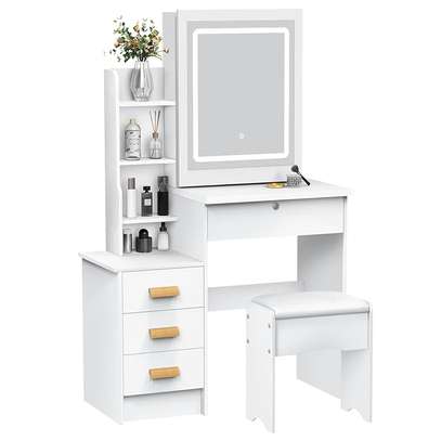 Cosmetic Bedroom Table with Mirror and Stool image 6