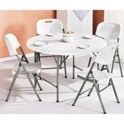 Foldable Round Table and White Chairs Set image 6