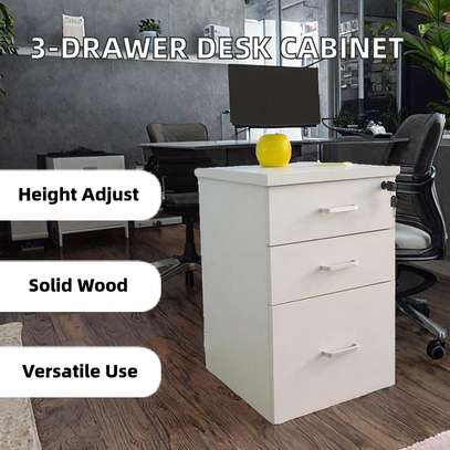Solid Wood Mobile Desk Cabinet with 3 Drawers and Lock image 5