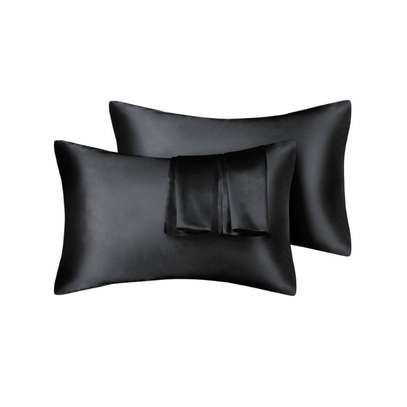 Satin Smooth RAMS 2pcs Black Satin Bed Pillowcase image 1