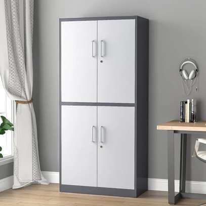 Office Cabinet: 4 Long Doors Gray Home Office Store Cabinet image 3