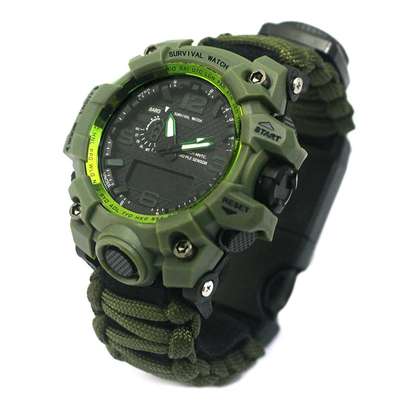 Compass Tactical Camping Military water resistant waterproof Paracord Survival Watch with Fire image 1