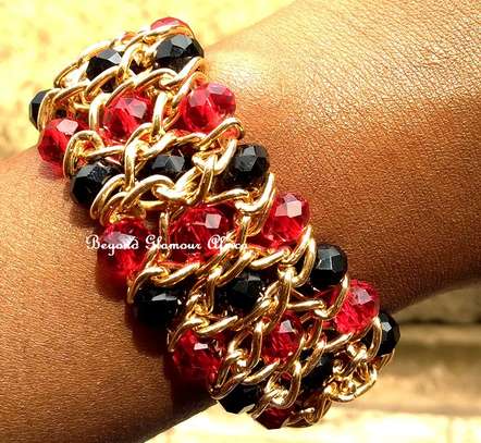 Ladies Red Crystal Necklace & chain Bracelet Combo image 2