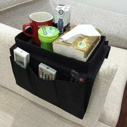 Couch arm rest organizer with top tray and pockets image 3