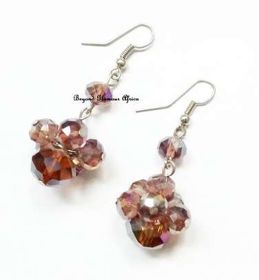 Womens Pink crystal necklace and earrings image 2