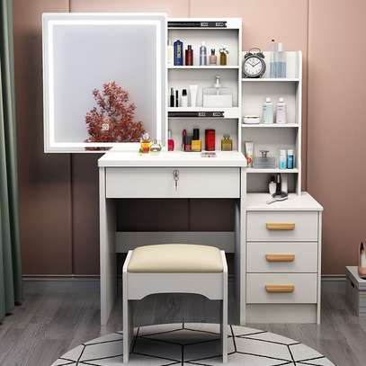 Dressers; White Personal Grooming Vanity Table Set image 3