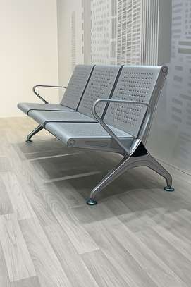 Office Bench; Three Seater Metallic Gray Bench image 1