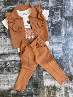 3 in 1 Quality Outfits For Girls(Trouser, top, half coat image 4