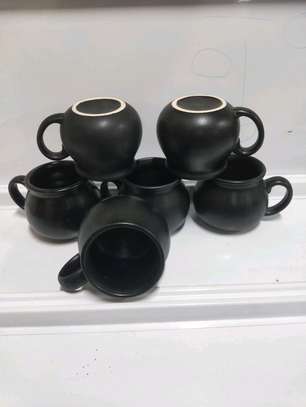 Set of 6 Black Ceramic Mugs Durable & Elegant image 1