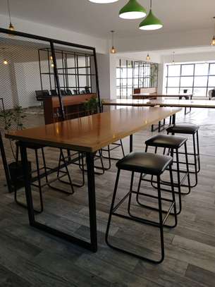 Modern Industrial Dining Table Set with 4 Cushioned Stools image 2